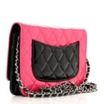 Patent Quilted Bi-Color Wallet On Chain WOC Pink Black - Image 3
