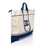 Mixed Fibers Lambskin Venise Biarritz Maxi Tote Blue White - Image 3