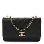 Lambskin Quilted Trendy CC Wallet On Chain WOC Black