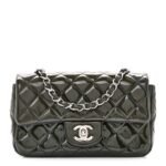 Patent Calfskin Quilted Mini Rectangular Flap Navy Blue