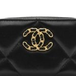 Lambskin Quilted Chanel 19 Zip Around Coin Purse Wallet Black - Image 8