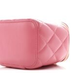 Lambskin Quilted Pearl Crush Mini Vanity Case With Chain Dark Pink - Image 10