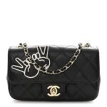 Lambskin Quilted Extra Mini V For Victory Flap Black