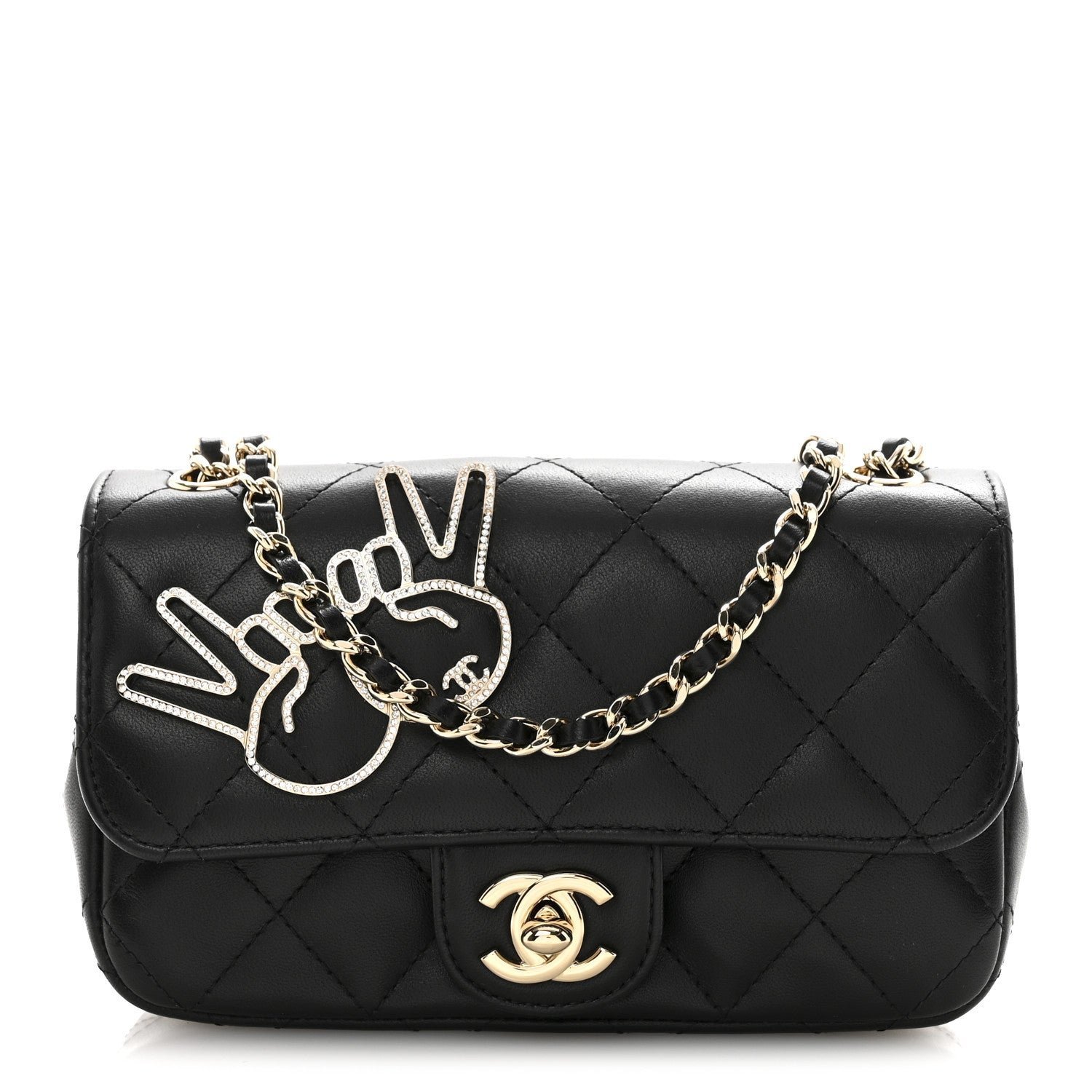 fa25ab962dc09cfa2cf608fc2008b8eb.jpg Lambskin Quilted Extra Mini V For Victory Flap Black - Image 1