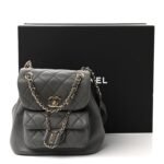 Lambskin Quilted Small Duma Drawstring Backpack Grey - Image 10