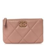 Shiny Goatskin Quilted Small Chanel 19 Pouch Pink
